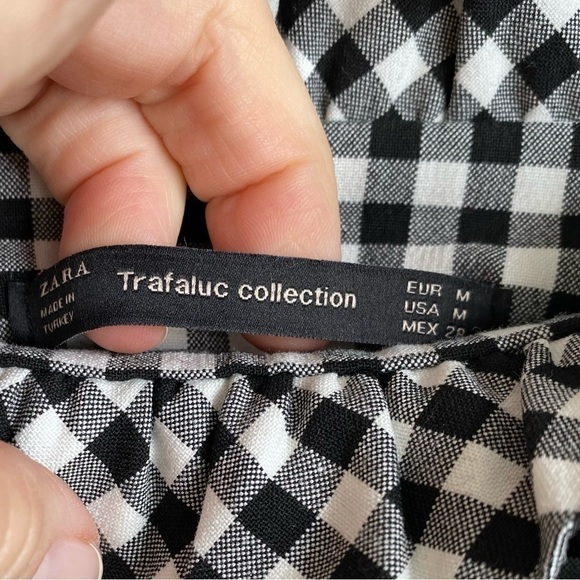 Zara black white gingham speck paper bag tie front shorts size M - Picture 3 of 10